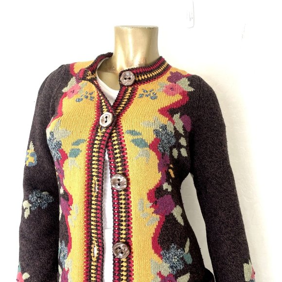 ANTHROPOLOGIE SPARROW YELLOW BRICK ROAD FLOAL SWEATER LONG CARDIGAN, WOOL SIZE S - Picture 7 of 8
